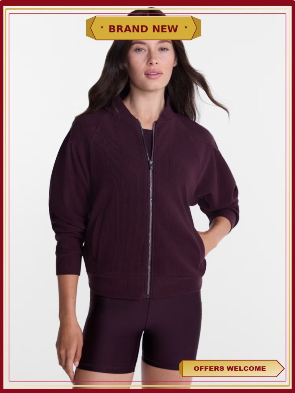 Ottoman Ribbed Full Zip Bomber Jacket